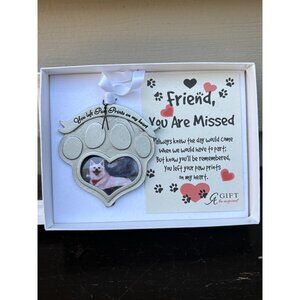 Dog Pet Memorial Photo Keepsake Paw Print Frame Hanging Ornament With Ribbon